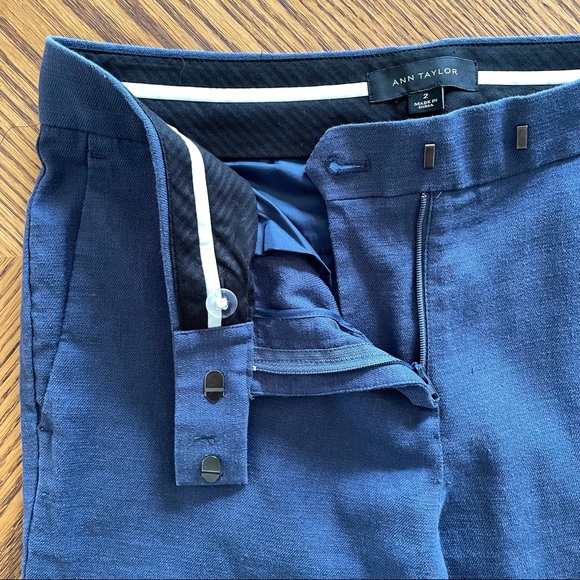 Ann Taylor Linen Cuffed Capri Pants in Blue - Picture 4 of 9